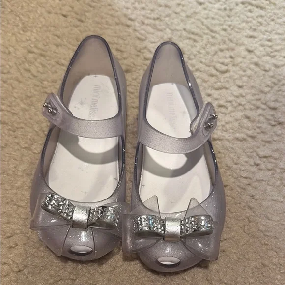 Mini Melissa Sparkly Silver Kids Dress Shoes - Picture 1 of 5